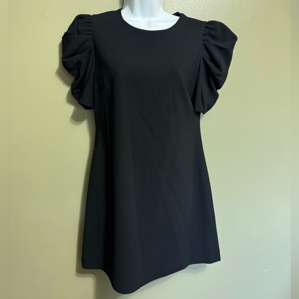 Alice + Olivia Hanita Puff-Sleeve Shift Dress,‎ Size 4, Black
